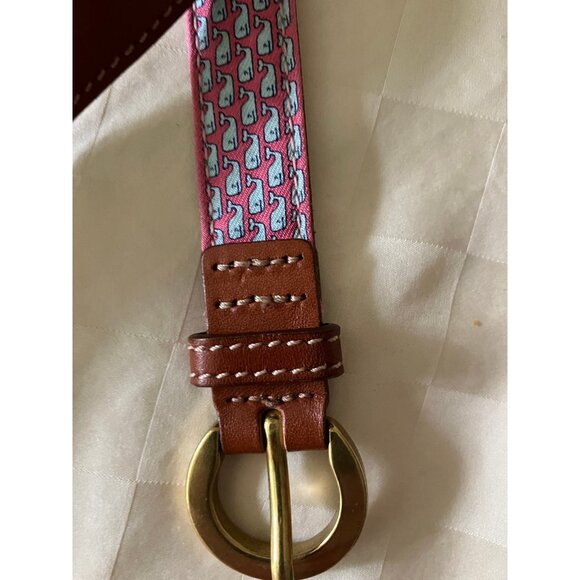 Vineyard Vines Fabric Genuine Leather Whales Red Fashion Belt Size S - Picture 3 of 13